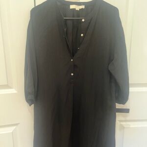 LOFT Black Casual Dress with V-Neck and Three-Quarter Sleeves